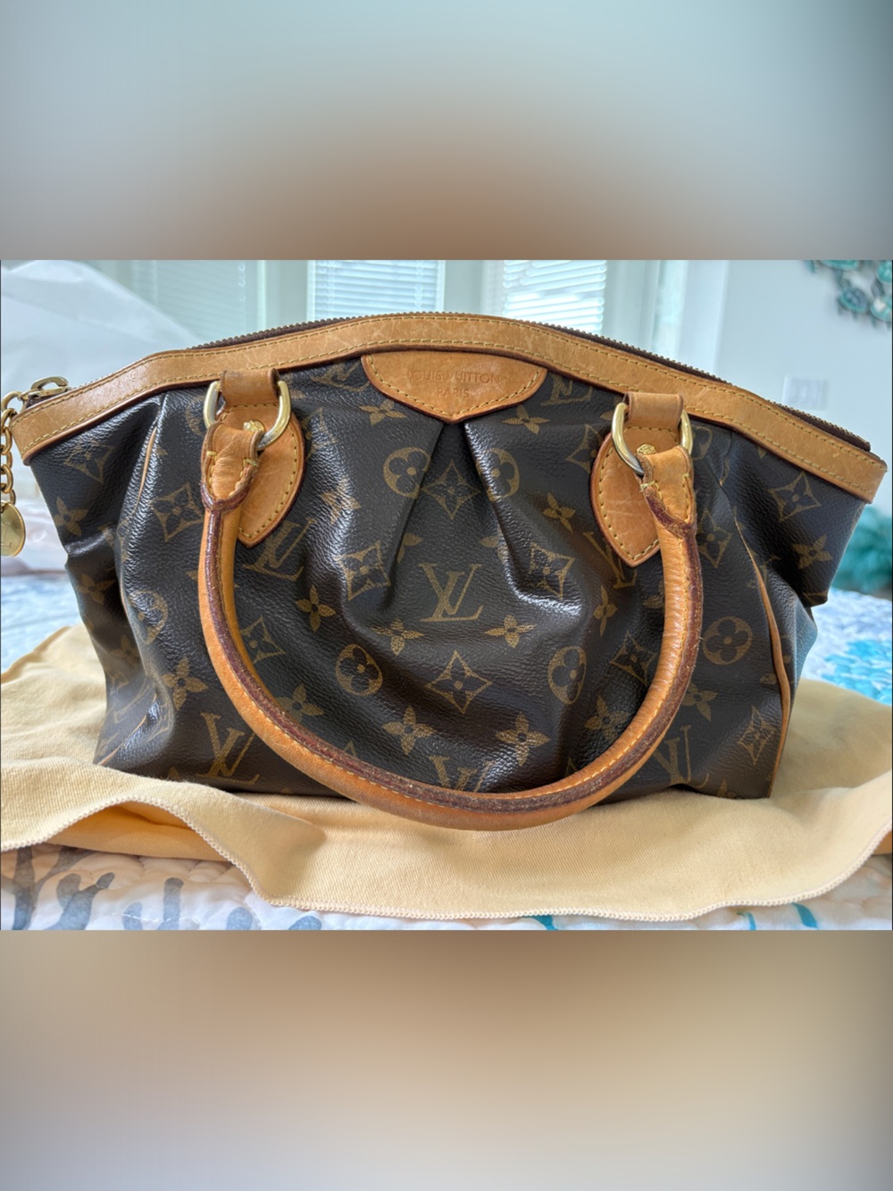 Louis Vuitton Brown Monogram Canvas Shoulder Bag with Tan Leather